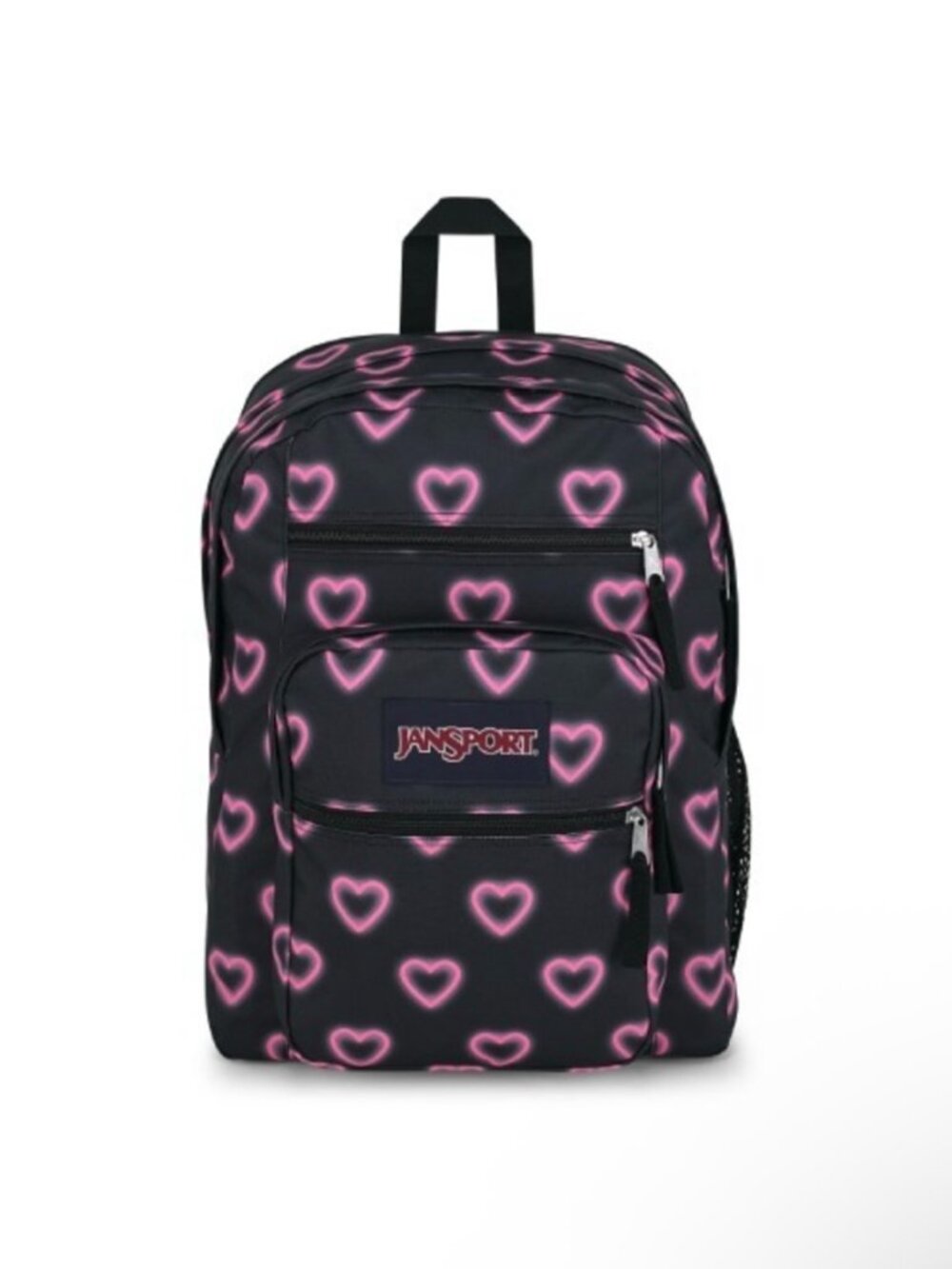 JanSport XL Big Student Happy Hearts Backpack Black Pink Hearts  15" Laptop